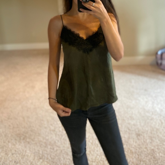 Express Tops - Green Express Cami with Black Lace
